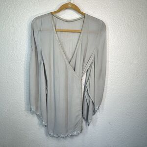 Chan Luu Kimono Gray Beaded Embroidered Lace Wrap Sheer Elegant Rare Women XS